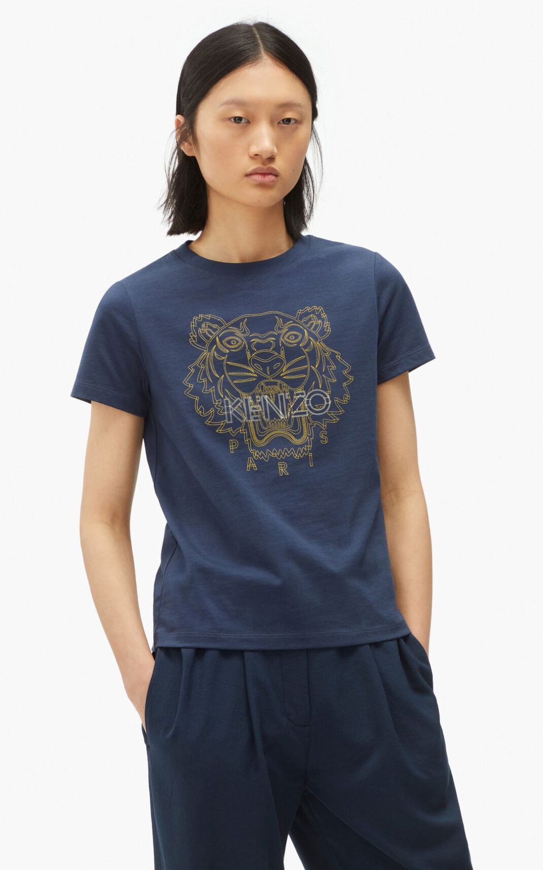 Kenzo 虎 Tシャツ レディース ネイビー 青 - OYQHGR625